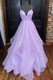 Lavender Shiny Tulle A-line V-neck Princess Prom Dress, Long Formal Dress, SP740 | lavender prom dresses | tulle prom dresses | long formal dresses | www.simidress.com