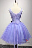 Lavender Tulle A-line Short Homecoming Dresses With Flower Appliques, SH579 | tulle homecoming dresses | cheap homecoming dresses online | graduation dresses | www.simidress.com