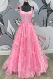 Lavender Tulle A-line Spaghetti Straps Floral Prom Dresses, Evening Dress, SP900 | tulle prom dresses | party dresses | long formal dresses | simidress.com