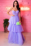 Lavender Tulle Sweetheart Spaghetti Straps Layered Skirt Prom Dresses, SP901