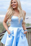 Light Blue Satin Homecoming Dresses With Pockets, Short Party Dresses, SH595 | cheap homecoming dresses | short prom dresses | sweet 16 dress | simidress.com