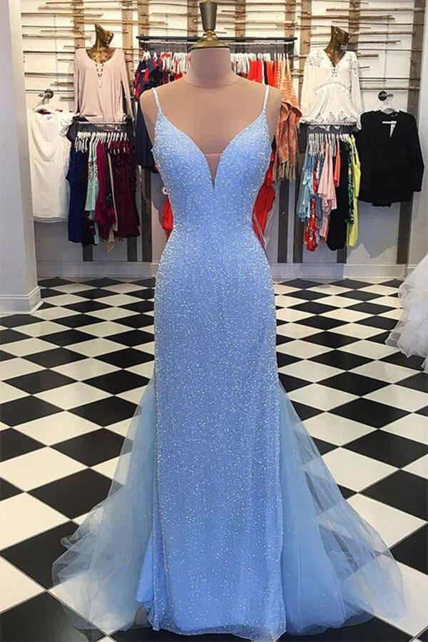blue tulle mermaid prom dress with beaded Blue Tulle Mermaid Off Shoulder Sweetheart Lace Appliques Prom Dresses, MP1010