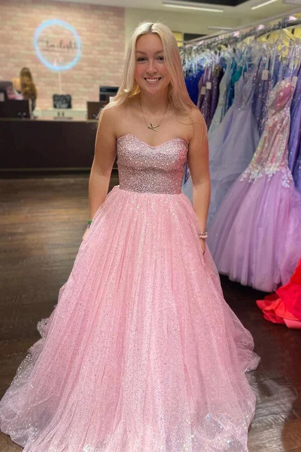 Light Pink Sparkly Tulle A-line Strapless Prom Dress SP965 | Simidress Light Pink Sparkly Tulle A-line Strapless Prom Dress SP965 | Simidress
