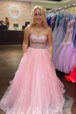 Light Pink Sparkly Tulle A-line Strapless Prom Dresses, Party Dresses, SP965