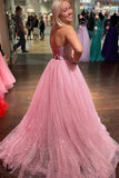 Light Pink Sparkly Tulle A-line Strapless Prom Dresses, Party Dresses, SP965 | cheap long prom dresses | evening gown | simple prom dress | simidress.com