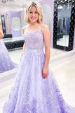 Lilac A-line Spaghetti Straps Prom Dresses With Lace Appliques, Evening Gown, SP825 | lilac prom dresses | cheap long prom dresses | lace prom dresses | simidress.com