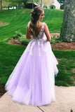 Lilac A-line V-neck Evening Dress, Long Prom Dresses With Appliques, SP691 | long prom dresses | cheap prom dresses | formal dresses | party dresses | evening dresses | www.simidress.com