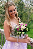 Lilac A-line V-neck Evening Dress, Long Prom Dresses With Appliques, SP691 | party dresses | long prom dresses | cheap prom dresses | www.simidress.com