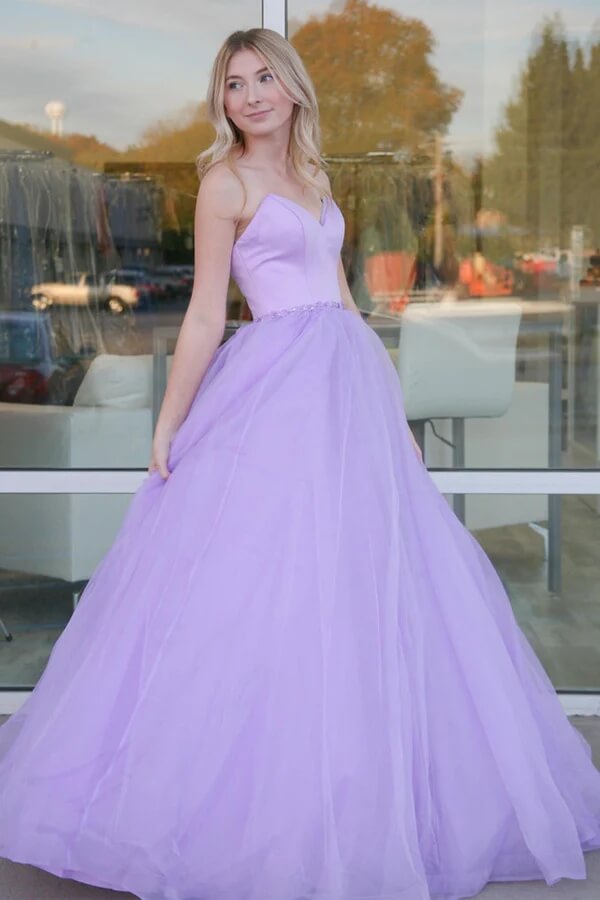 Lilac Ball Gown Tulle Sweetheart Neck Prom Dresses SP871 Simidress
