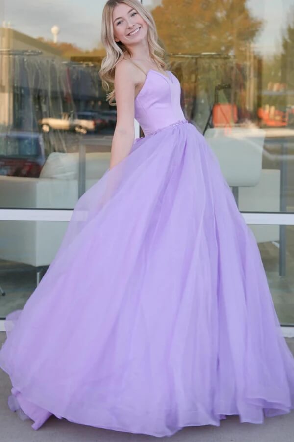 Lilac Ball Gown Tulle Sweetheart Neck Prom Dresses, Long Formal Dresses, SP871 | tulle prom dresses | simple prom dresses | evening gown | simidress.com