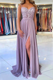 Lilac Chiffon A-line Spaghetti Straps Long Prom Dresses, Evening Gown, SP795 | chiffon prom dresses | vintage prom dress | lace prom dresses | www.simidress.com