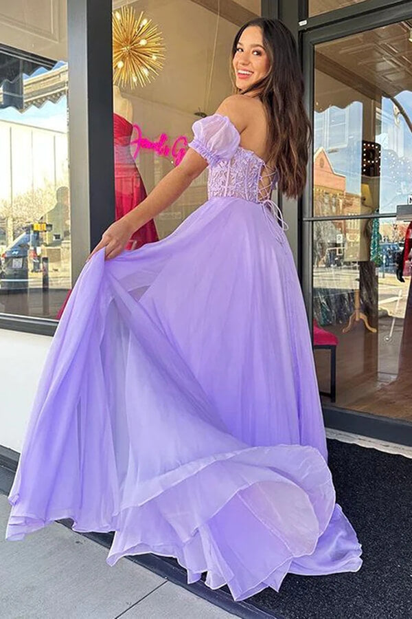 Lilac Chiffon Strapless Floor Length Prom Dresses SP945 Simidress