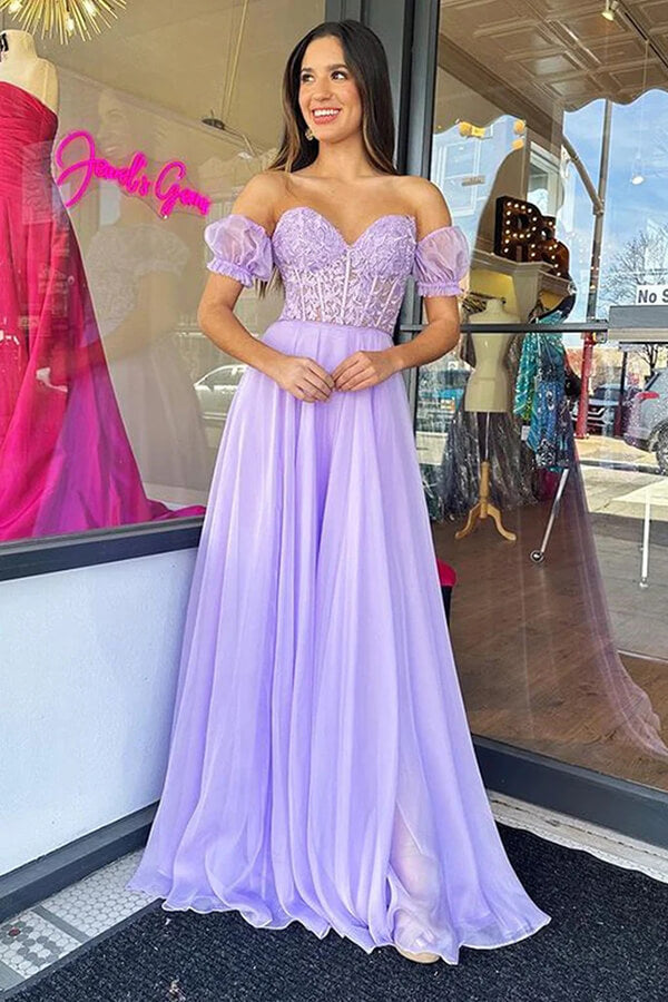 Lilac Tulle A-line Strapless Floor Length Prom Dresses, Evening Dresses, SP945 | a line prom dresses | party dresses | evening gown | simidress.com