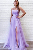 Lilac Tulle Lace A-line Spaghetti Straps Long Prom Dresses, Evening Gown, SP735 | tulle lace prom dresses | a line prom dresses | evening gowns | www.simidress.com