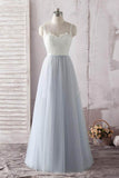 Simple  Ivory Lace Blue Spaghetti Straps Sweetheart Tulle Long Prom Dress, M259