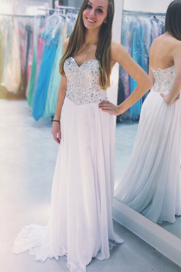 Sweetheart Pretty Strapless Sequined Chiffon A-Line Prom Dresses, M102