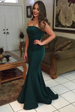 Green Mermaid Strapless Backless Simple Cheap Long Prom Dresses, M105