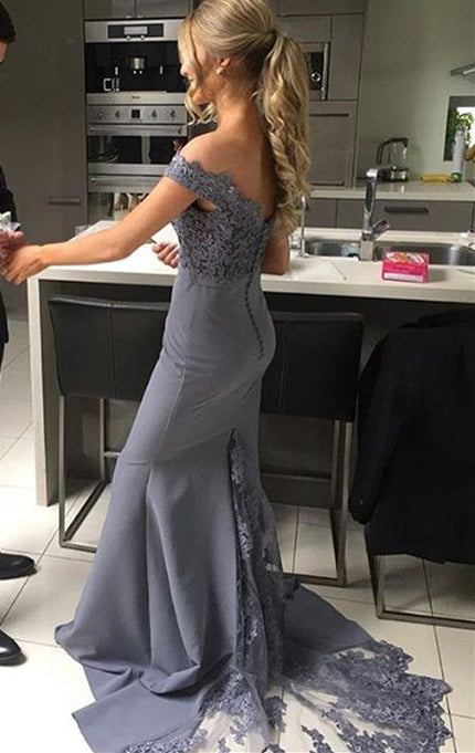 Mermaid Off Shoulder Sweetheart Sweep Train Bridesmaid Dress With Lace, M111