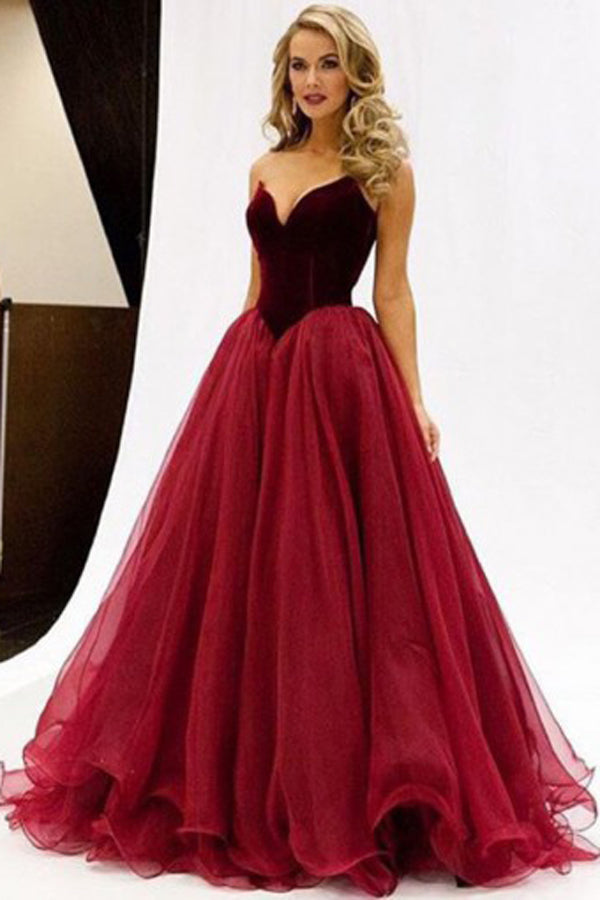 Sleeveless Sweetheart Floor-Length A-Line V-Neck Long Prom Dress with Ruched, M115
