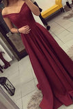 Burgundy A Line Cap Sleeves Long Prom Dresses,Evening Party Dress, M119