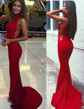 Fabulous Red Mermaid High Neck Long Prom Dresses Evening Dress, M121