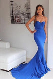 Sweetheart Blue Mermaid Classy Handmade Backless Long Prom Dresses, M126