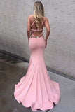 Pink Memaid Open Back Prom Dresses, Cheap Backless Prom Dresses, M130