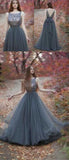 Grey Backless Long Prom Dresses, New Arrival Prom Gowns, M135