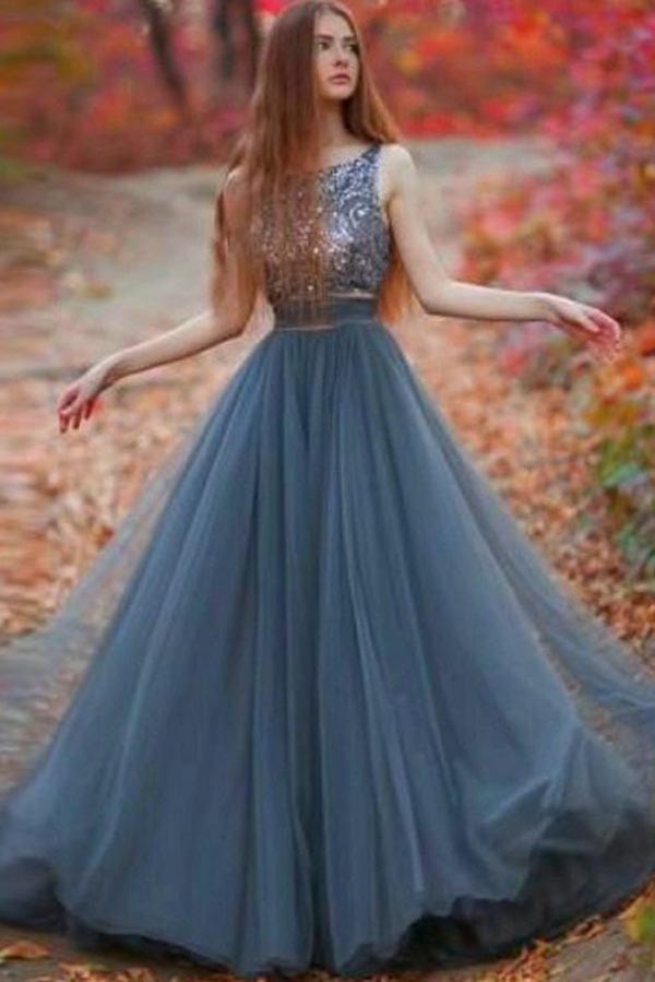 Grey Backless Long Prom Dresses, New Arrival Prom Gowns, M135