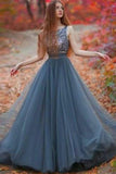 Grey Backless Long Prom Dresses, New Arrival Prom Gowns, M135