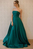 Green Off Shoulder A-line Strapless Simple Cheap Long Prom Dresses, M141