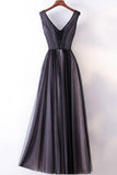 Simple Dark Grey Princess A-line V-neck Long Prom Dresses, Party Dress at simidress.com