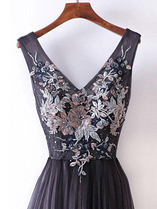 Simple Dark Grey Princess A-line V-neck Long Prom Dresses,Party Dress Simidress Simple Dark Grey Princess A-line V-neck Long Prom Dresses,Party Dress Simidress
