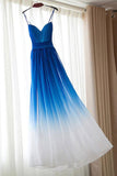 Royal Blue Ombre Spaghetti Strap Long Prom Dress,Bridesmaid Dresses, M160