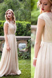 A-line Chiffon Cap Sleeves Long Bridesmaid Dress,Simple Prom Dress, M161