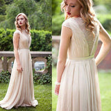 A-line Chiffon Cap Sleeves Long Bridesmaid Dress,Simple Prom Dress, M161