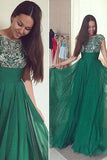 Dark Green Chiffon A-line Prom Dress with Beading, Long Formal Dress, M163
