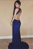 Blue Backless Chiffon Long Evening Dress with Slit,Long Prom Dress at simidress.com