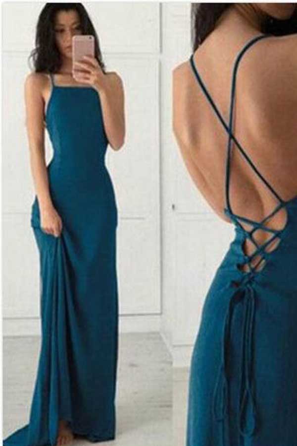 Halter Backless Simple Cheap Chiffon Long Prom Dress with Criss Cross, M174