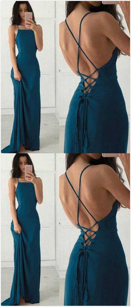 Halter Backless Simple Cheap Chiffon Long Prom Dress with Criss Cross at simidress.com