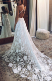 White Lace V Neck Floor Length Long Prom Dress, Evening Dress, M181
