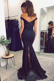 Off Shoulder Mermaid V-neck Prom Dresses with Lace Appliques Evening Gowns at simidress.com