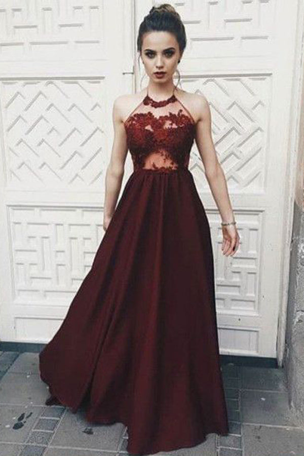 fitted lace wedding dress Elyna Slinky Halter Maxi Dress / Deep Red | Meshki main image 0