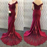 Burgundy Mermaid Off Shoulder Prom Dress With Small Train, Bridesmaid Dress at simidress.com