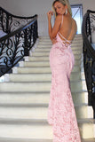 Gorgeous Lace Mermaid Long Prom Dresses, Backless Long Evening Dresses M196