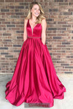Fabulous Cheap Red A line Satin V Neck Long Prom Dress at simidress.com