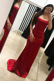 Fabulous Sheath Spaghetti Straps Lace-Up Red Sweep Train Long Prom Dress, M202