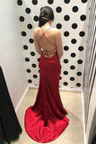 Fabulous Sheath Spaghetti Straps Lace-Up Red Sweep Train Long Prom Dress at simidress.com