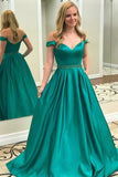 Green Beaded Satin Off the Shoulder Formal Prom Dresses Ball Gowns, M204