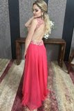 V-neck Red Beaded Open Back A-line Prom Dresses, Formal Dresses at simidress.com